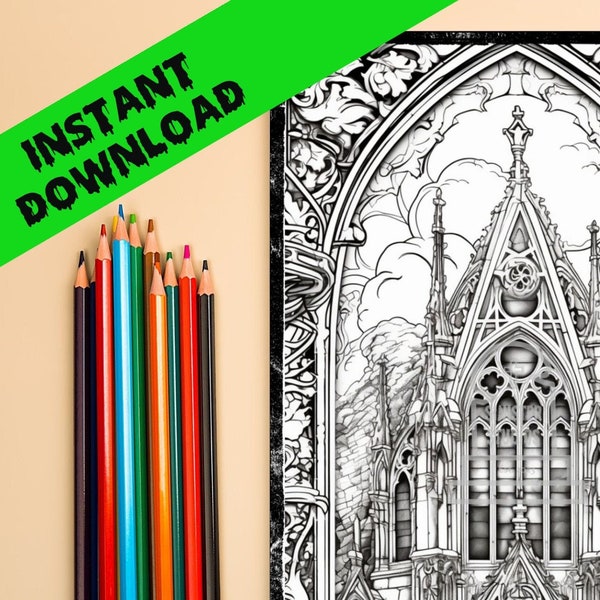 Haunted Castle Coloring Page Etsy