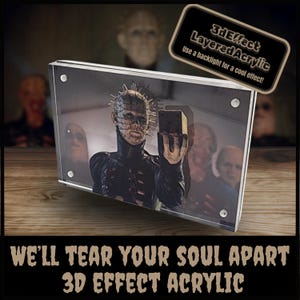 Ti faremo a pezzi l&#39;anima Effetto 3D Acrilico / Esposizione horror di Pinheads e Cenobiti / Arte Hellraiser / Base luminosa opzionale o lumino