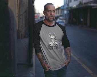Sinister Studios AZ Raglan shirt Retro classic skulls graphic tshirt long sleeve retro gothic shirt gift for horror fan