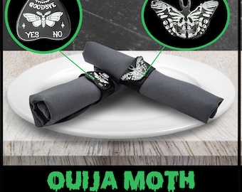 Ouija Moth Faux leather napkin ring set, Spooky Decor, Halloween decor, Gothic decor, halloween napkin rings, housewarming gift