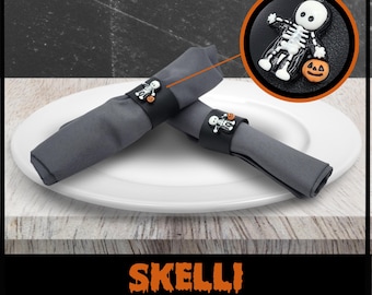 Skelli Faux leather napkin ring set, Spooky Decor, Halloween decor, Gothic decor, skeleton decor, halloween napkin rings, housewarming gift