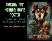 Alien Encounter Custom Pet Movie Poster personalized pet portrait scifi movie poster cat gift horror poster dog gift custom pet gift