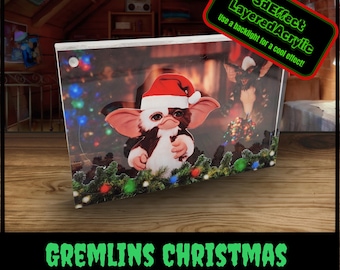 Gremlins Christmas 3D Layered Acrylic Display | Gizmo Holiday Horror Decor | Spooky Christmas Gift | Sinister Studios AZ
