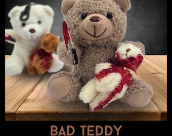 Bad Teddy Keychain Plushie Horror Bear Keychain Cute But Creepy Teddy Bear Knife Plush Goth Bag Charm Horror Teddy Bear Purse Charm