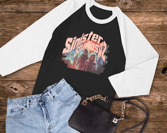 Camicia Raglan di Sinister Studios Maglietta grafica di film horror retrò a maniche lunghe camicia gotica retrò regalo per camicia horror a maniche lunghe fan dell'orrore