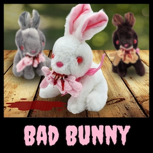 Bad Bunny plushie scary Easter Bunny gift Cute creepy horror bunny doll gory rabbit stuffed animal gift for her horror rabbit stuffed animal