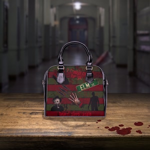 Alptraum Handtasche Damen Horror Crossbody Tasche Freddy Horror Crossbody Handtasche Horrorfilm Accessoires Geldbeutel Horrorgeschenk für sie