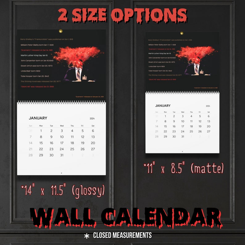 Year of Horror 2024 Wall Calendar Horror Desk Calendar Horror Fan