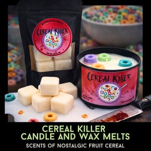 Cereal Killer Horror Candle & Wax Melts | Nostalgische fruitgeur | Griezelig keukendecor | Grappig horrorcadeau | Gemaakt in Azië