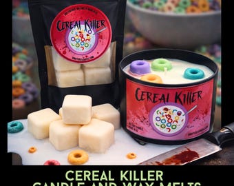 Cereal Killer Horror Candle & Wax Melts | Nostalgic Fruit Cereal Scent | Creepy Kitchen Decor | Funny Horror Gift | Made in AZ