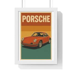 Vintage Porsche Framed Art Print, Retro Car Poster, Wall Decor for Car Enthusiasts, Gift for Him, Home Office Decor
