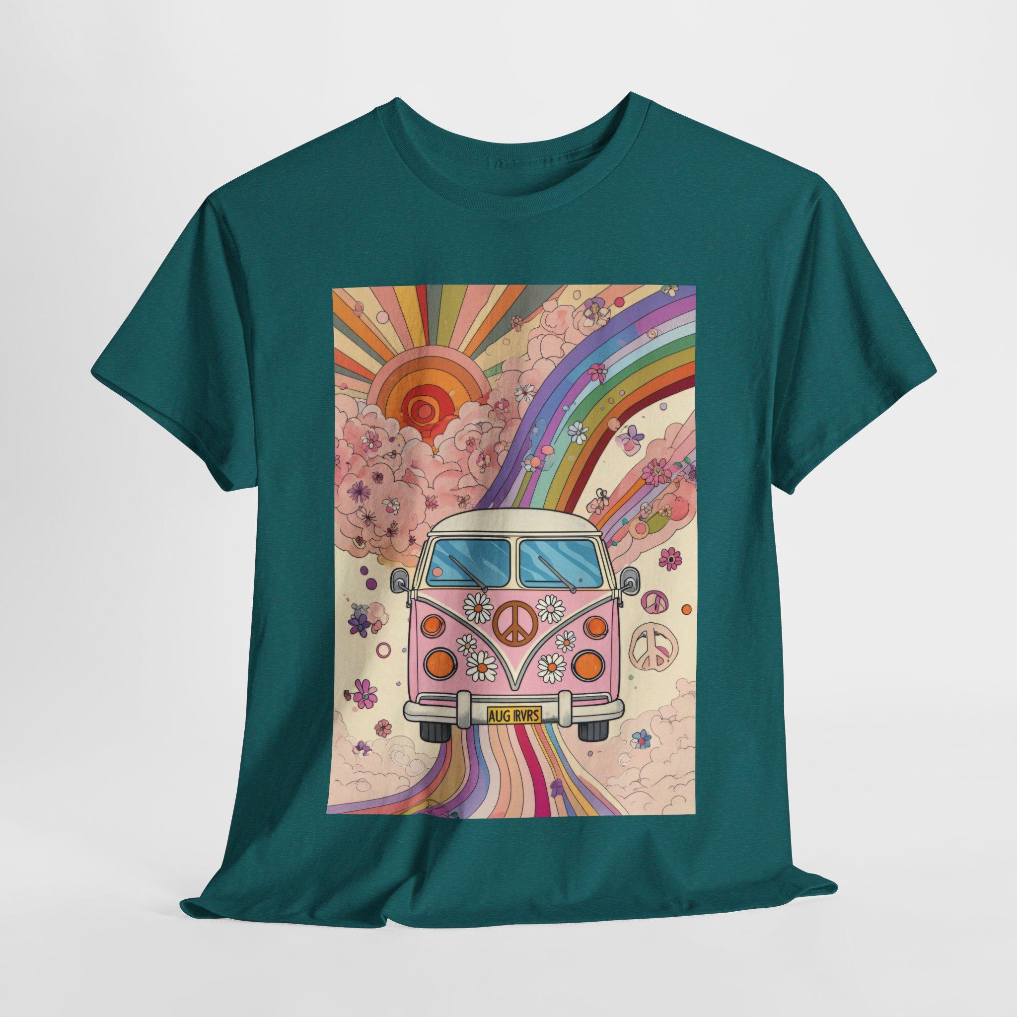 Psychedelic 1970s Bus T-shirt, Colorful Abstract Elements Tee for