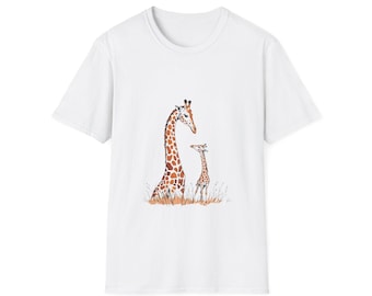 Giraffe Love Unisex Softstyle T-Shirt, Cute Animal Tee, Nature Lover Gift, Eco-Friendly Fashion, Birthday, Animal Family Tee