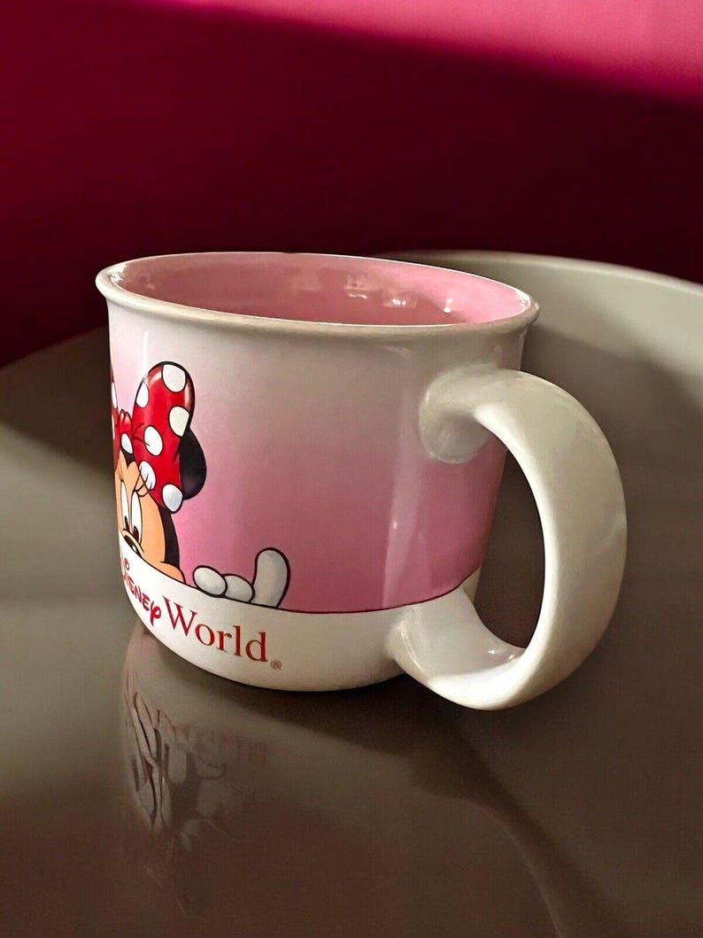 Walt Disney World Minnie Mouse Peek-a-Boo Red Pink White Ceramic Coffee Mug Cup 1987 Collectible Rare Vintage Disney Parks Disney Rarity image 5