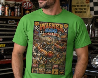 Wiener 500 Race Poster Tee Hot Dog Racing Retro Graphic Funny Unisex T-Shirt