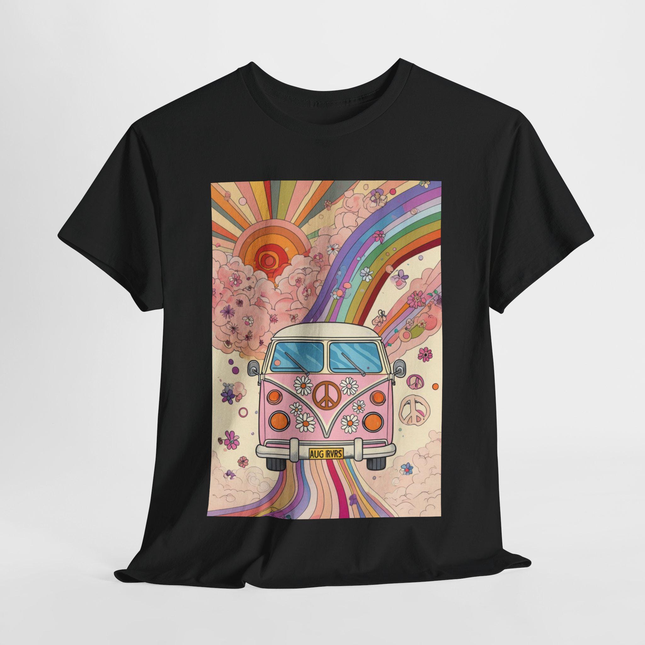 Psychedelic 1970s Bus T-shirt, Colorful Abstract Elements Tee for
