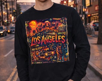 Los Angeles Grafik-Langarm-Shirt LA Vintage Streetwear Stadt T-Shirt