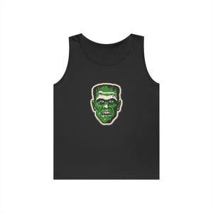 Spooky Frankenstein Tank Top, Halloween Apparel, Horror Graphic Tee, Unisex Summer Wear, Costume Party Clothing, Gift for Monster Lovers