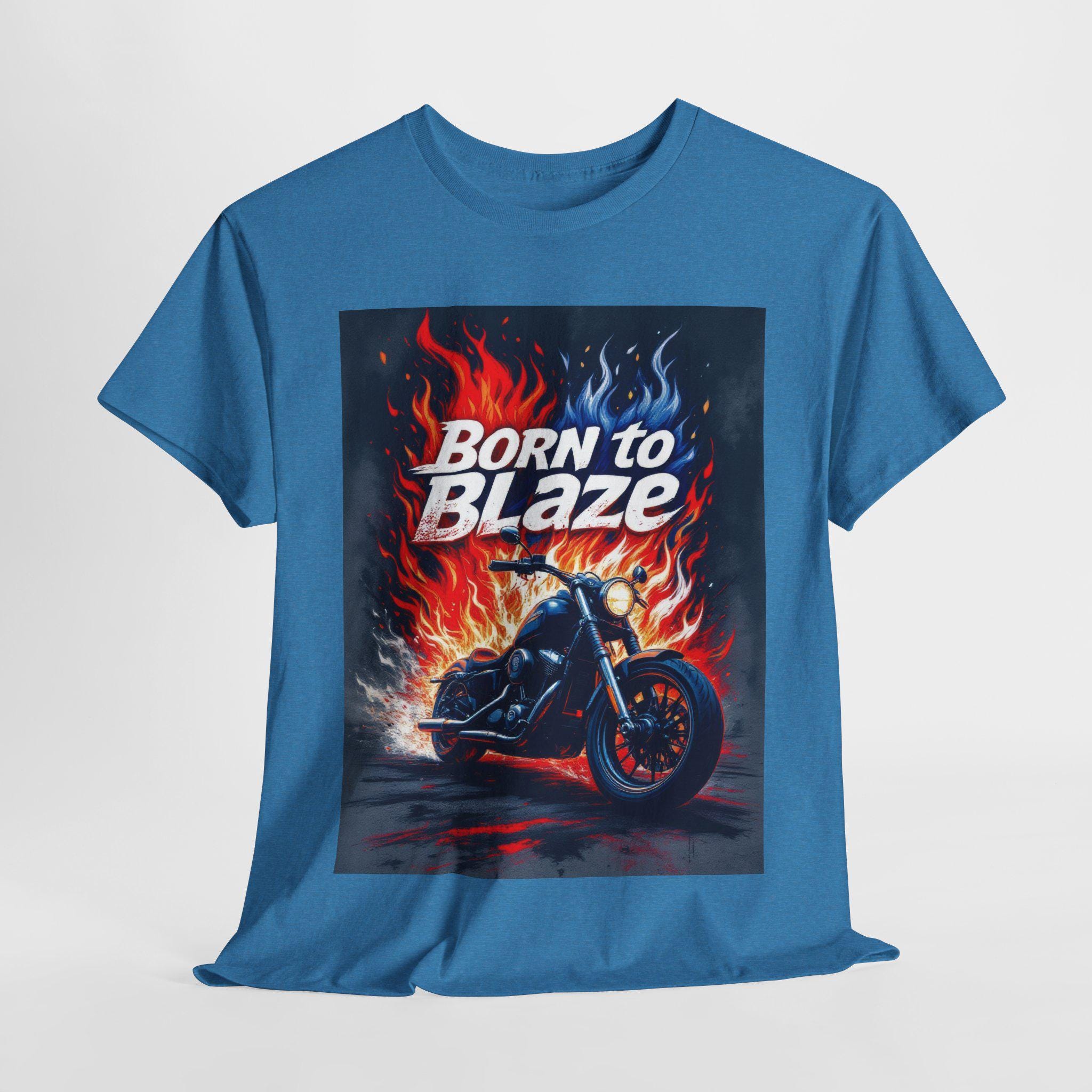 Born to Blaze Motorcycle T-shirt, Bold Flame Design Tee for