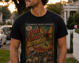 Attack Of The Giant Butterflies Retro Horror Movie Graphic T-Shirt Tee