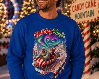 Holiday Magic Christmas Sweatshirt Unisex Santa Yeti Candy Cane Winter Crewneck