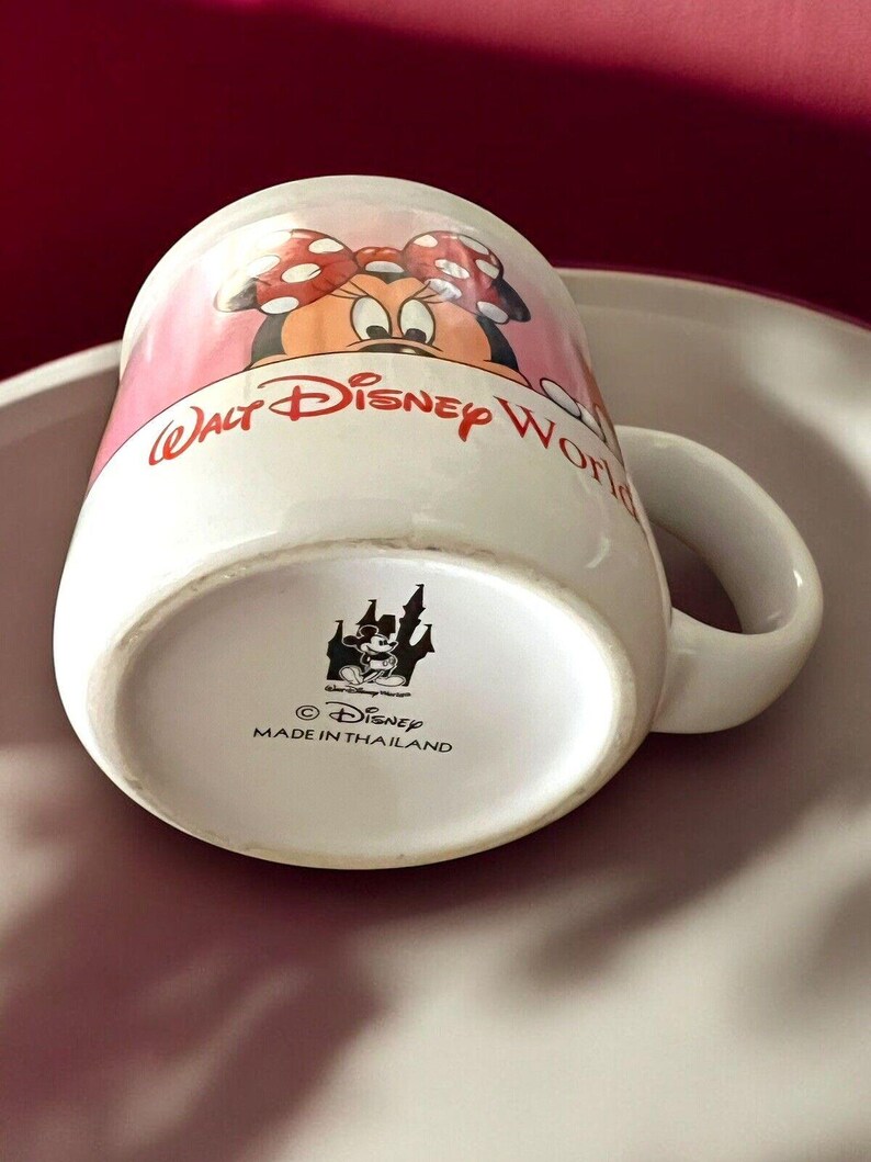 Walt Disney World Minnie Mouse Peek-a-Boo Red Pink White Ceramic Coffee Mug Cup 1987 Collectible Rare Vintage Disney Parks Disney Rarity image 7