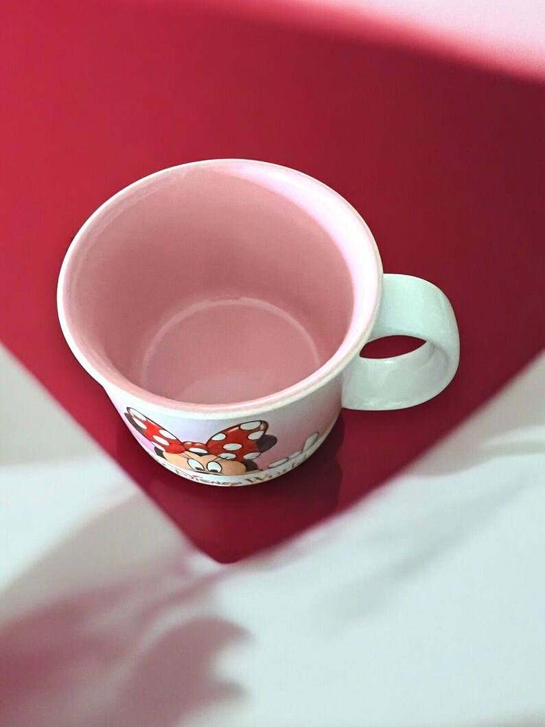 Walt Disney World Minnie Mouse Peek-a-Boo Red Pink White Ceramic Coffee Mug Cup 1987 Collectible Rare Vintage Disney Parks Disney Rarity image 3