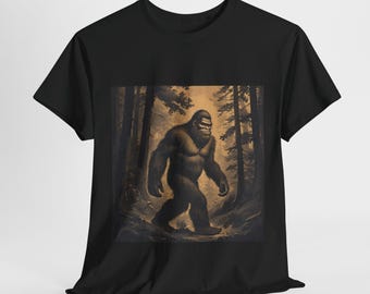Funny Bigfoot Walking in the Woods Unisex Tee, Sasquatch Cryptid Humor Shirt, Forest Creature Tshirt, Gift for Cryptid Enthusiasts, Outdoor