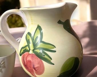 Antica Fornace Large Pitcher with Eggplant Radish Design 8" Italy Hand Painted