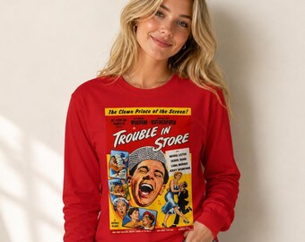 Norman Wisdom Trouble in Store Poster Long Sleeve Tee Retro Movie Art