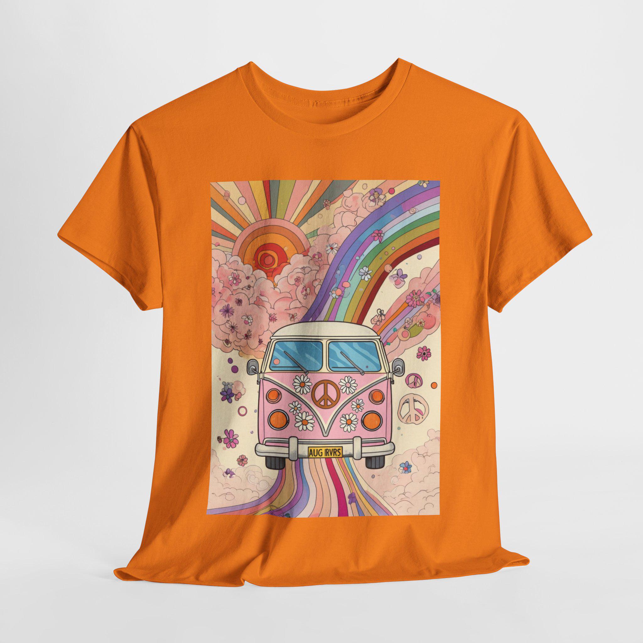 Psychedelic 1970s Bus T-shirt, Colorful Abstract Elements Tee for
