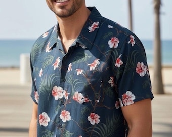 Coastal Hawaiian Aloha Men's Shirt Tropical Floral Orchids Beach Vacation Relaxed Relaxation Short Sleeves NWT Size XL