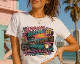 Spring Break 87 Panama City Beach Florida Unisex Retro Vintage 80s T-Shirt Tee
