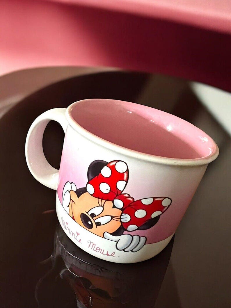 Walt Disney World Minnie Mouse Peek-a-Boo Red Pink White Ceramic Coffee Mug Cup 1987 Collectible Rare Vintage Disney Parks Disney Rarity image 6