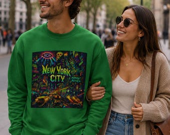 New York City Midnight Mayhem Graphic Sweatshirt Neon Skyline Urban Street Art