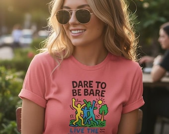 Dare to Be Bare Nudist Lifestyle Tee | Retro Illustration