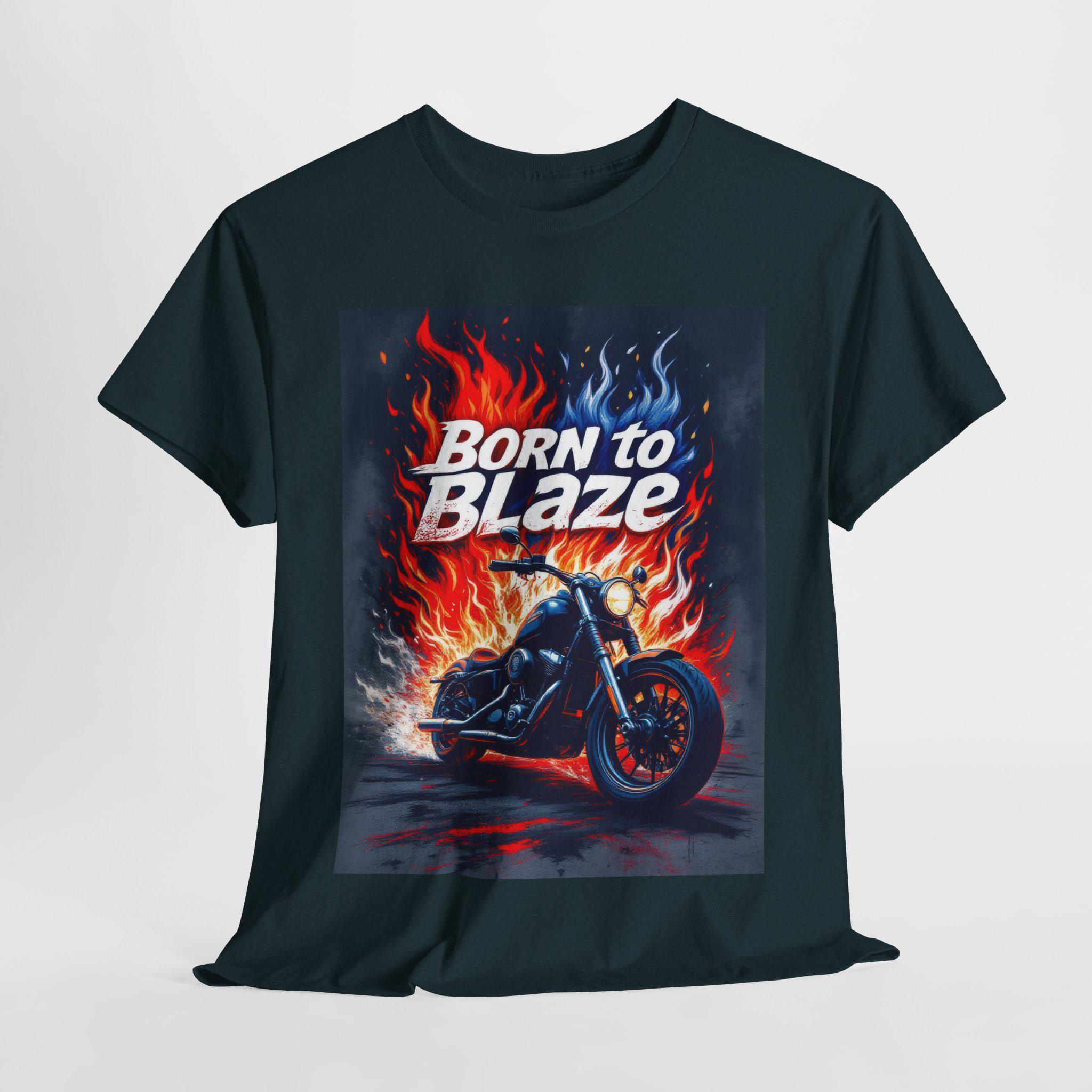 Born to Blaze Motorcycle T-shirt, Bold Flame Design Tee for
