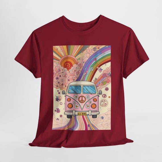 Psychedelic 1970s Bus T-shirt, Colorful Abstract Elements Tee for