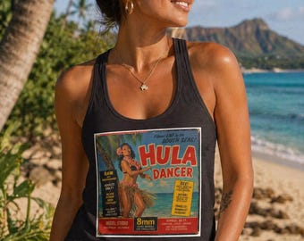 Hula Dancer Tank 8mm Film Box Art Retro Hawaii Luau Racerback Top