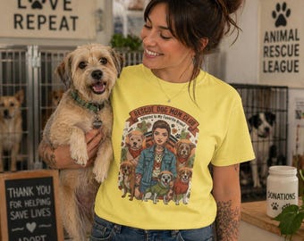 Rescue Dog Mom Club T-Shirt | Woman with Rescue Dogs, Paw Print Design Tee