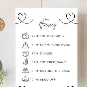 Minimalist Wedding Itinerary Template | | Wedding Timeline | Modern Wedding | Wedding Program | Wedding Order Of Events | Wedding Schedule