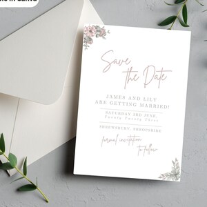 Floral Pink Blush Save The Date Template | Printable | Editable | Instant Download | Save the Date Template | Wedding Save the Dates
