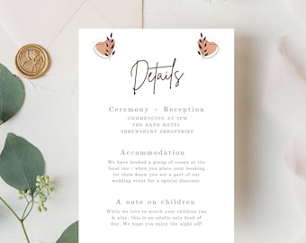 Wedding Information Card Template | | Invitation Insert | Details Card | Wedding Timeline | Wedding Day Template | Minimalistic Elegant