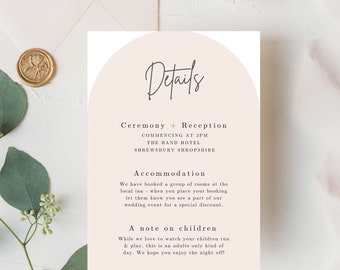 Wedding Information Card Template | | Invitation Insert | Details Card | Wedding Timeline | Wedding Day Template | Minimalistic Elegant