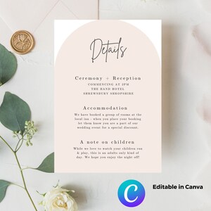 Wedding Information Card Template | | Invitation Insert | Details Card | Wedding Timeline | Wedding Day Template | Minimalistic Elegant