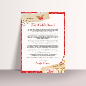 Lettera MODIFICABILE di Babbo Natale / Stampabile / Documento ufficiale di Babbo Natale / Elfo / Certificato Nice List / Modello / Download istantaneo