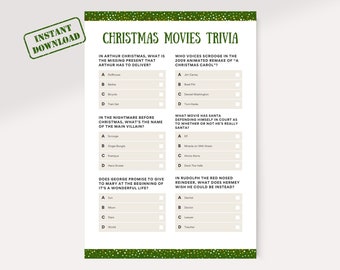 Printable Christmas Movie Game | Christmas Party Games | Christmas Games Printable | Christmas Family Games | Christmas Movie Trivia