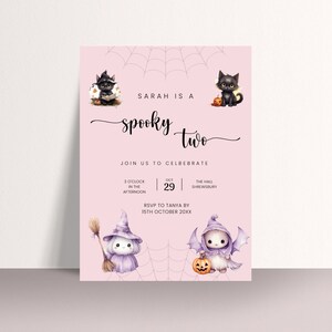 EDITABLE Spooky Birthday Invitation | 2nd Birthday | Halloween Birthday Invite | Digital Invitation | Pink Cute Invition