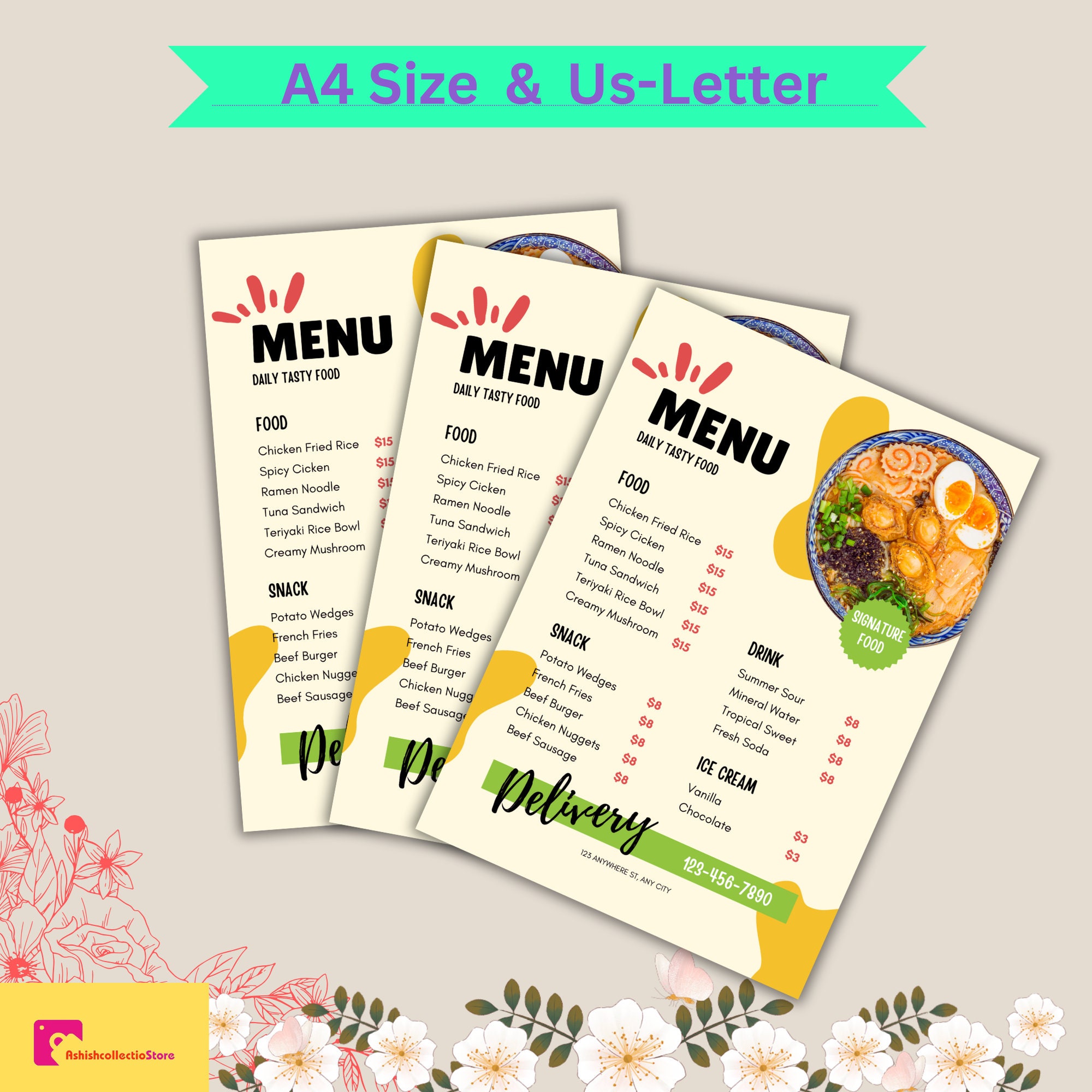 Small Menu Design Restaurant Menu Template | Pizza Restaurant Menu | Minimal Restaurant ...