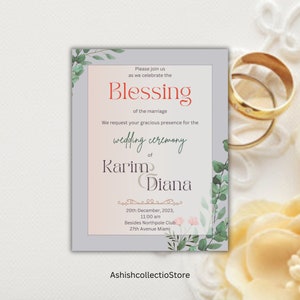 Invitación de bendición matrimonial / Tarjeta tamaño carta de EE. UU. y A4 / Invitación elegante para ceremonia / Diseño personalizable para su día especial